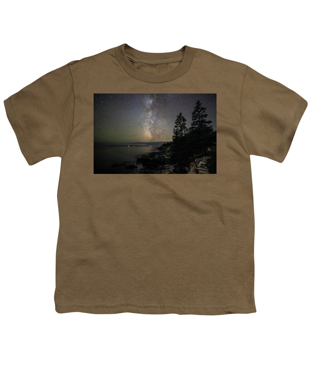 Milky Way Youth T-Shirt featuring the photograph Milky Way over Acadia Western Point by GeeLeesa Productions