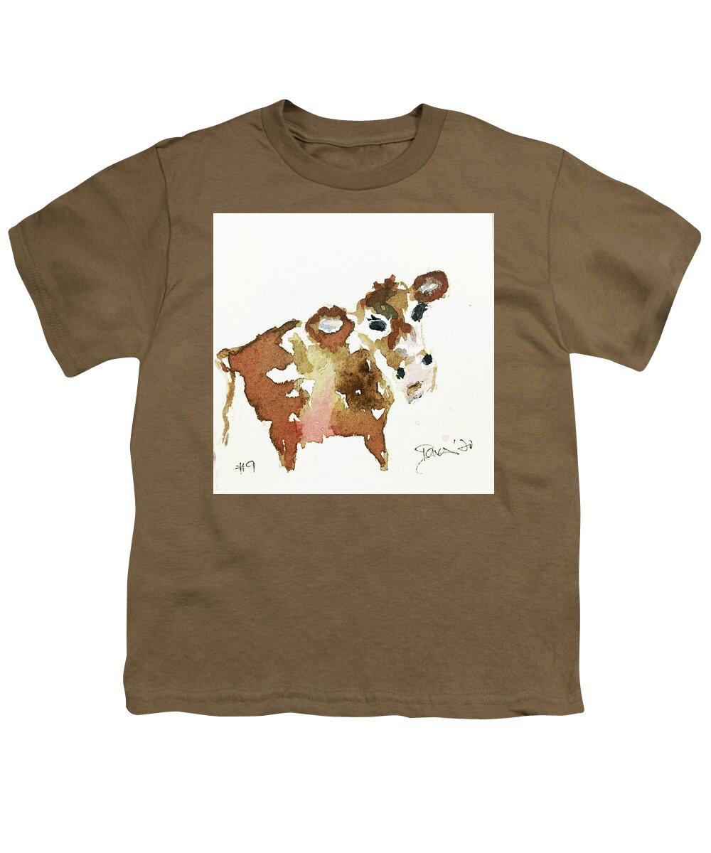 Cow Youth T-Shirt featuring the painting Mini Cow 9 by Roxy Rich