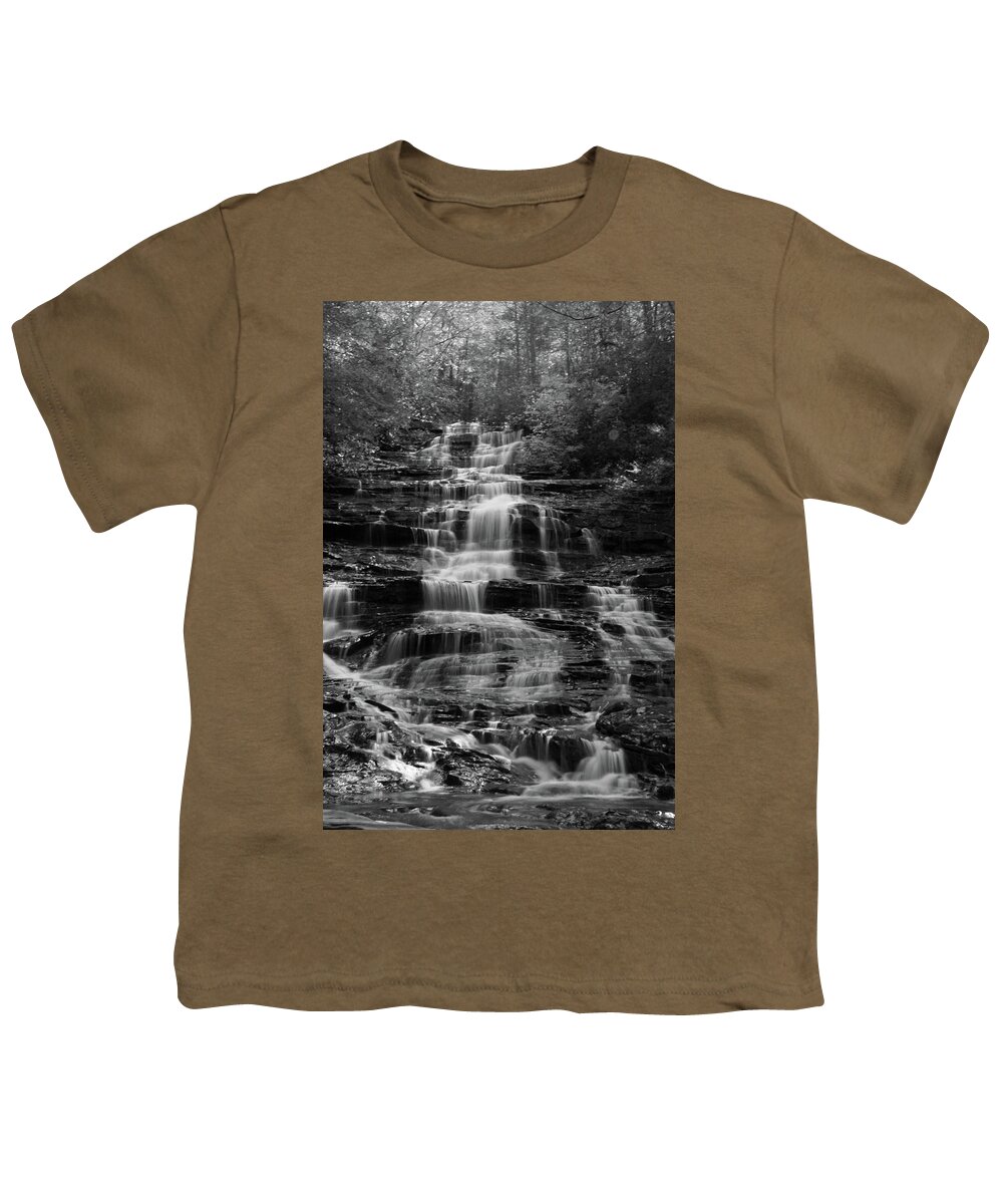 Waterfall Youth T-Shirt featuring the photograph Minnehaha Falls 1 BW - Georgia by Richard Krebs