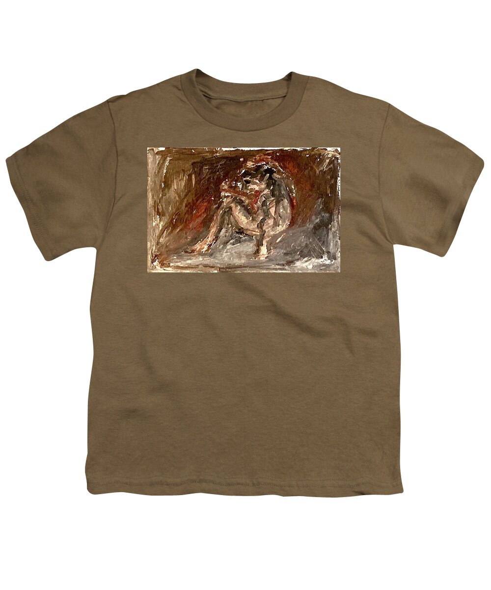 Model Youth T-Shirt featuring the painting Model sitting on the floor II by David Euler