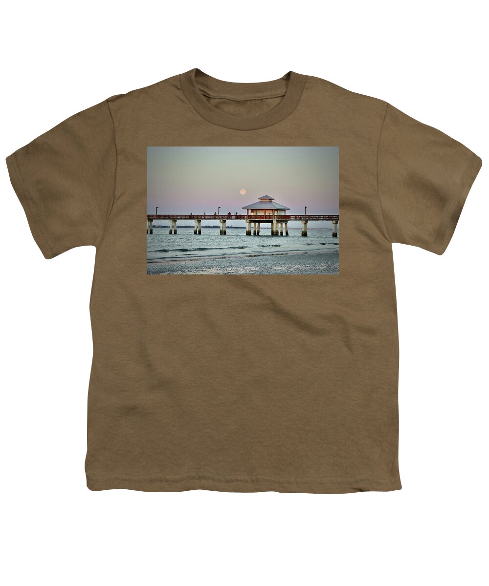 Moon Youth T-Shirt featuring the photograph Moonset Fort Myers Beach by Sarah Lilja