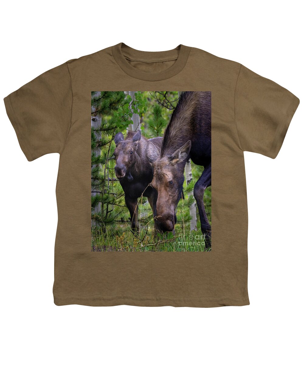 Moose Youth T-Shirt featuring the photograph Moose and Calf by Steven Krull