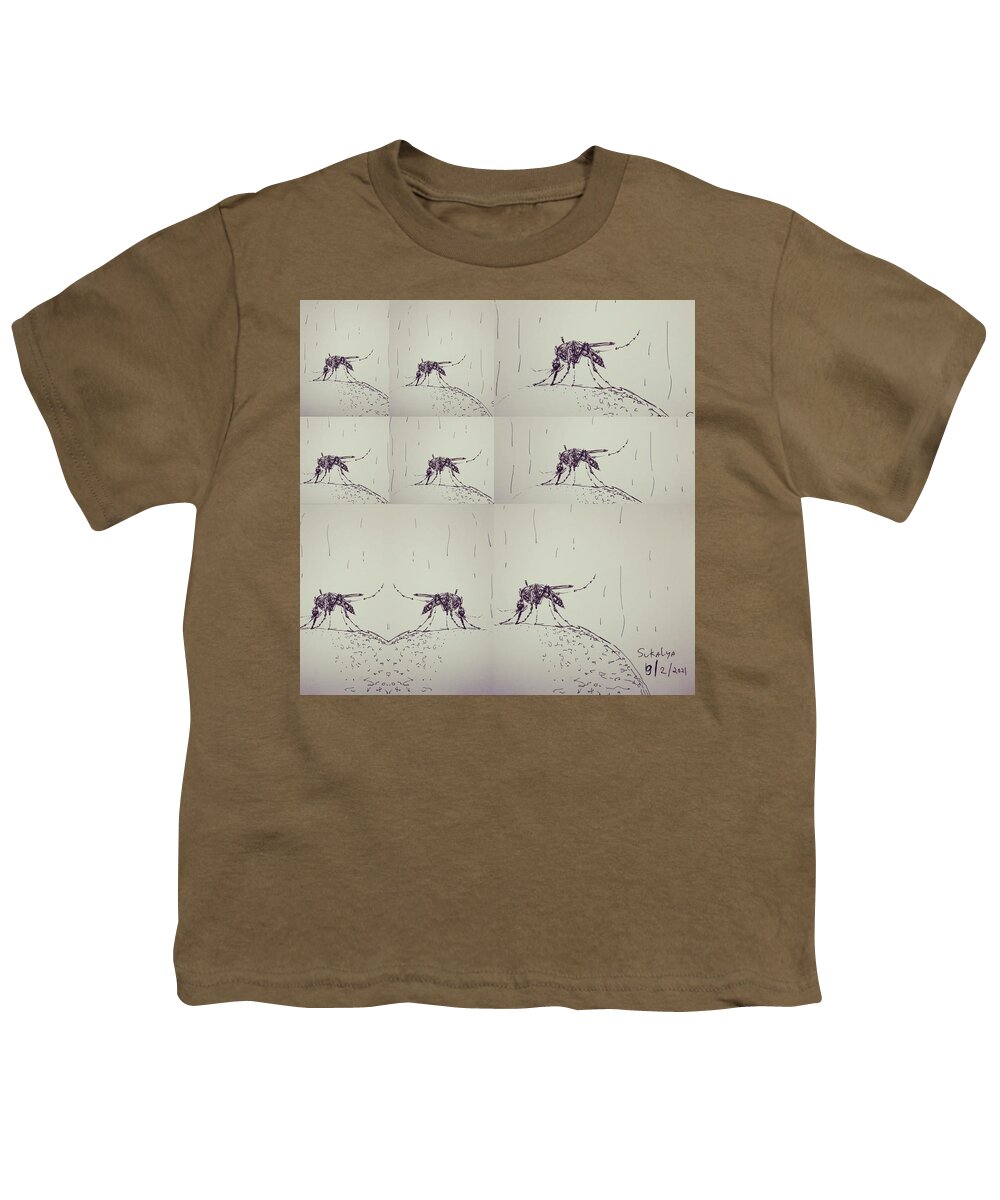 Mosquito​es Youth T-Shirt featuring the drawing Mosquitoes by Sukalya Chearanantana