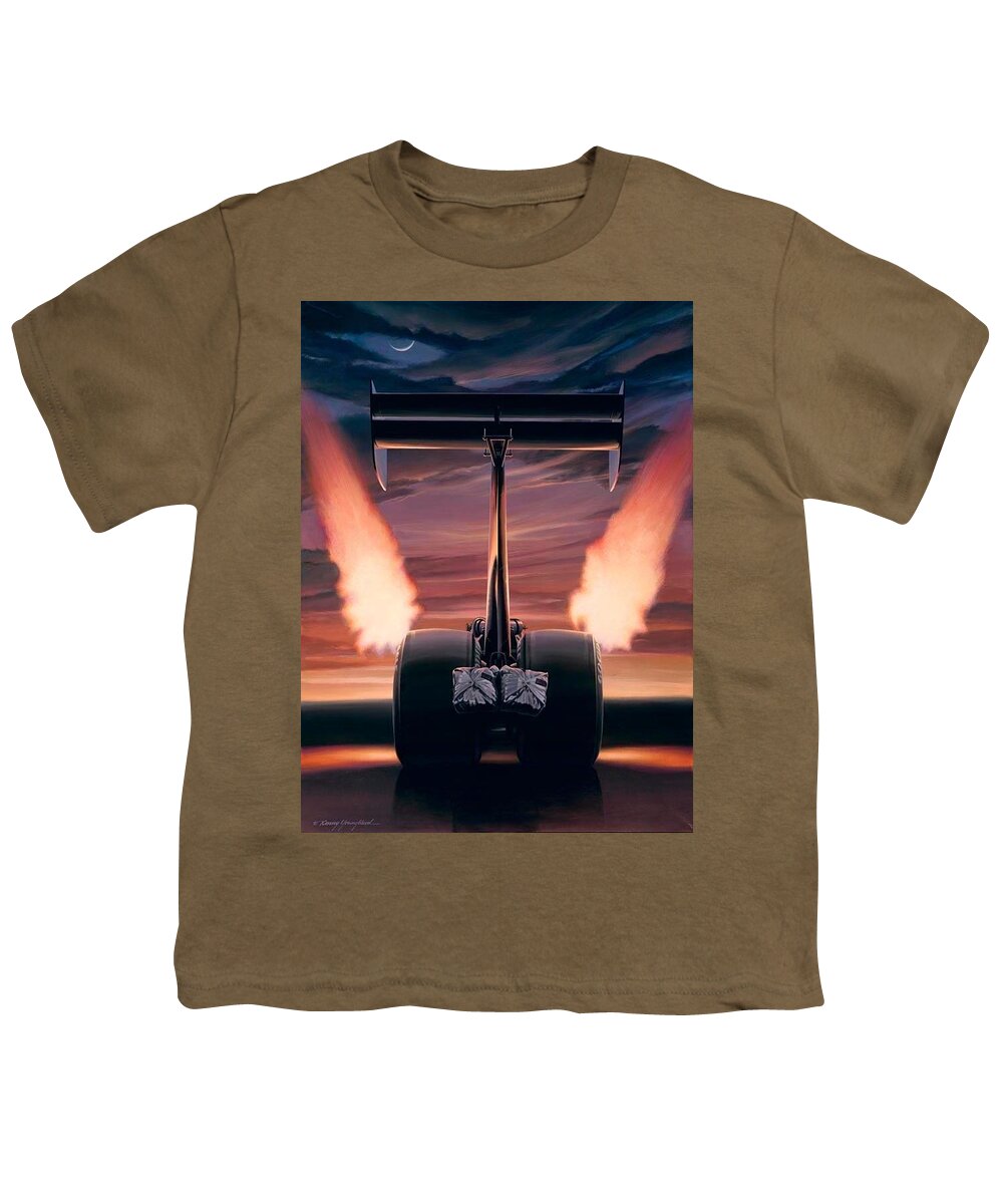 Nhra Funny Car Top Fuel Kenny Youngblood John Force Terry Mcmillan Nitro Drag Racing Don Garlits Youth T-Shirt featuring the painting Night Wing II by Kenny Youngblood