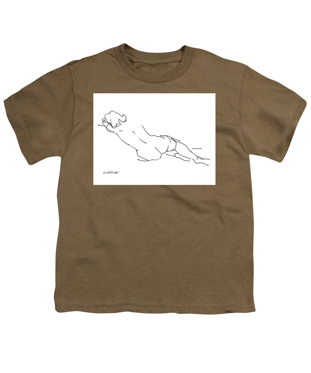Female Youth T-Shirt featuring the drawing Nude Female Drawings 9 by Gordon Punt