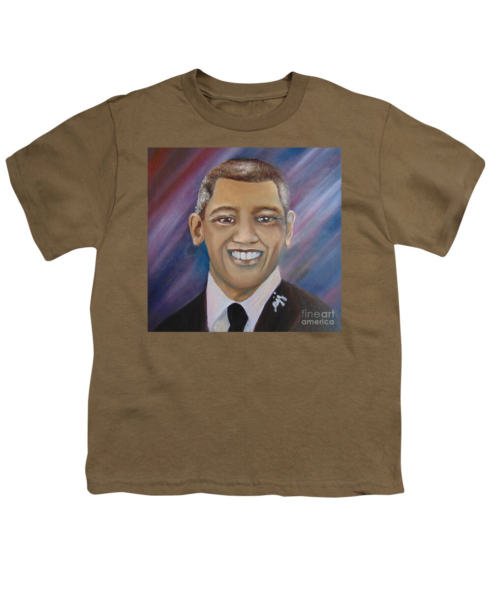 Presidents Youth T-Shirt featuring the painting Obama Portrait by Saundra Johnson