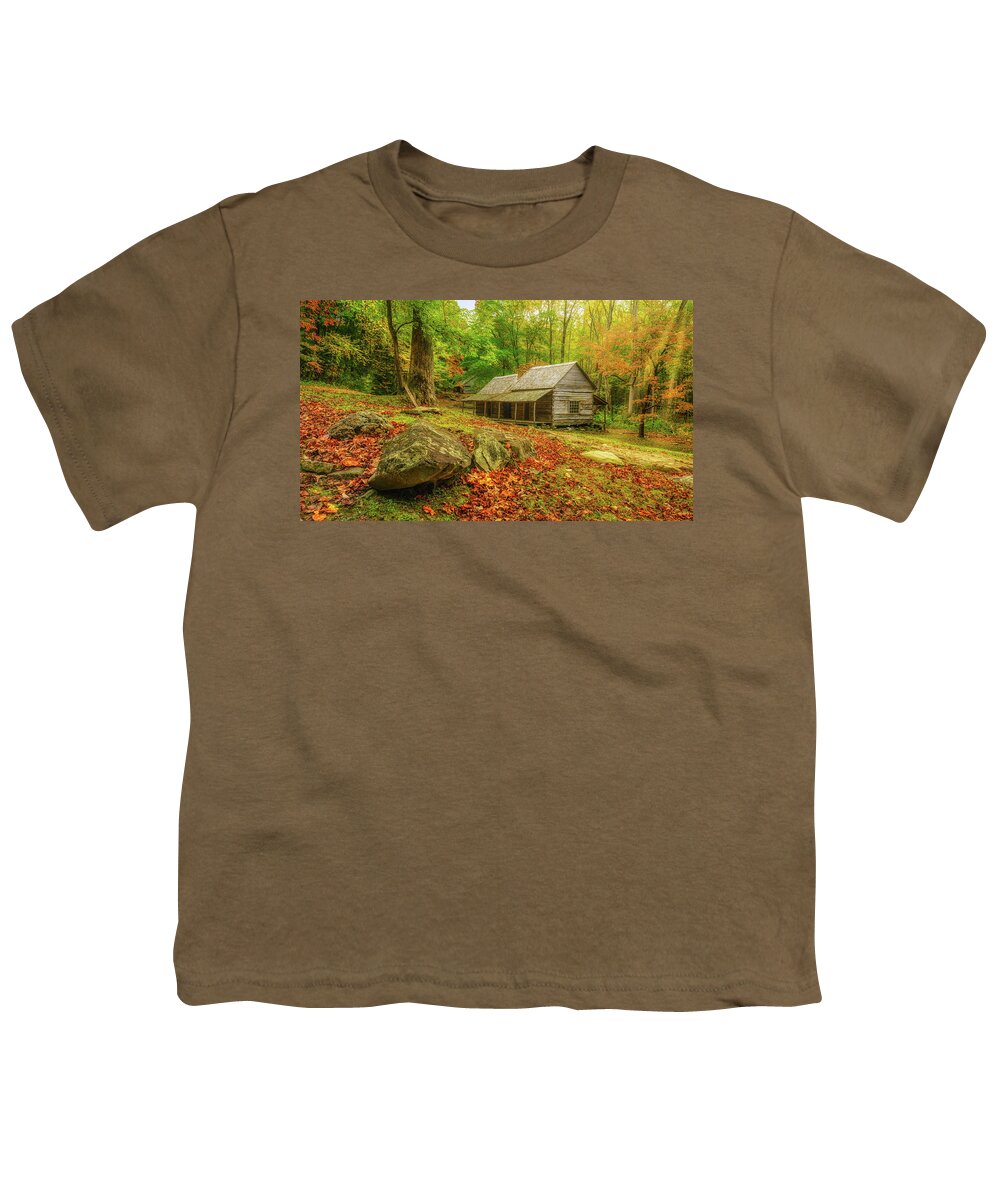 Ogle Youth T-Shirt featuring the photograph Ogle's Cabin - Smoky Mountains by Kenneth Everett
