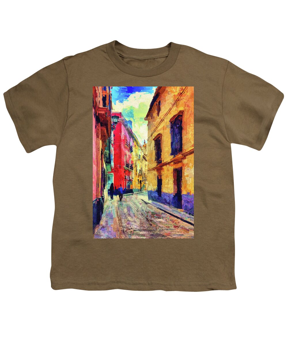 Old Street Youth T-Shirt featuring the mixed media Old street Seville, Spain by Tatiana Travelways