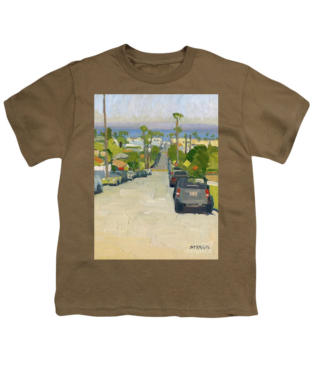 Pacific Ocean Youth T-Shirt featuring the painting Pacific Ocean from Newport Ave, Ocean Beach, San Diego by Paul Strahm