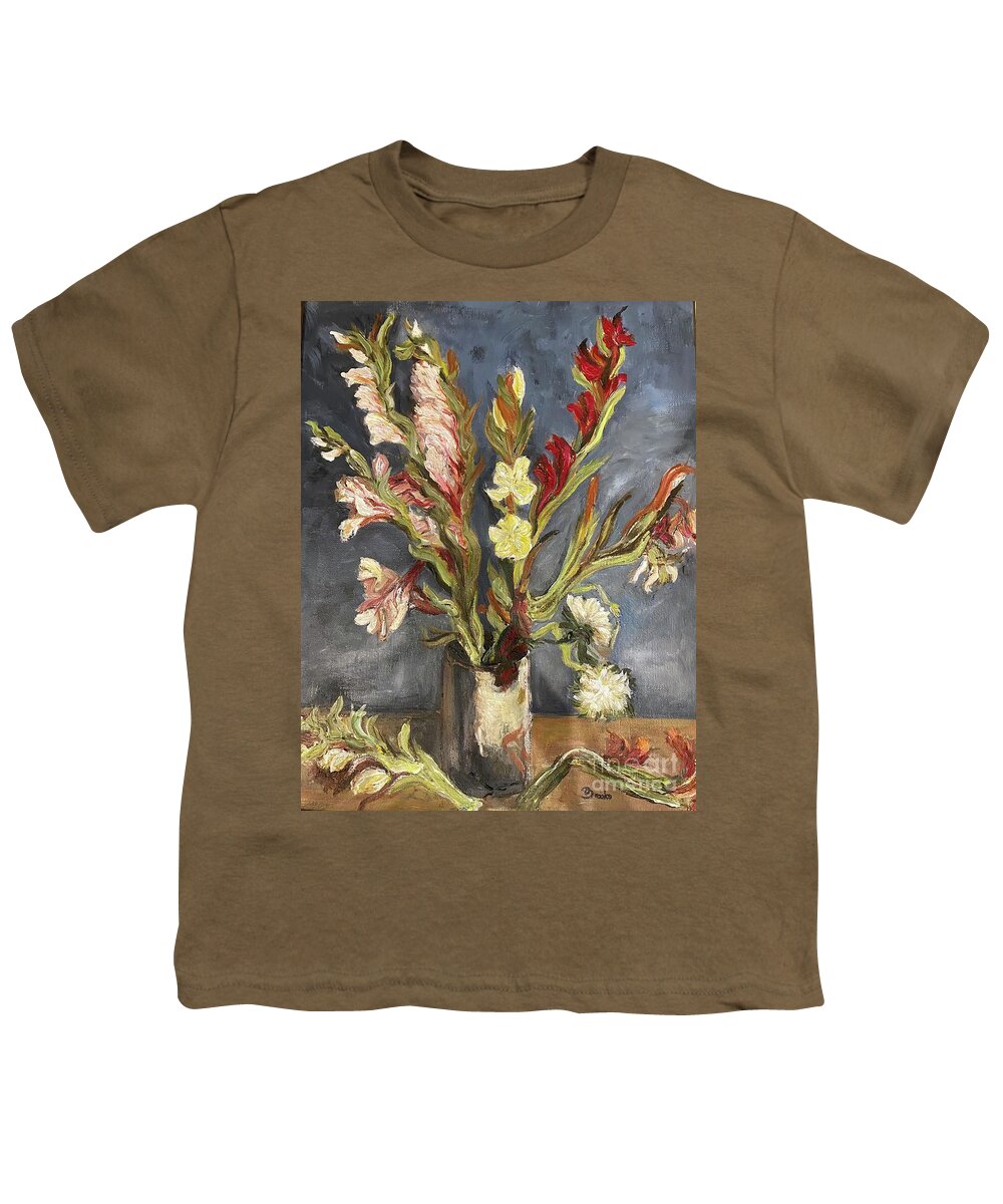 Blue Flowers Vase Youth T-Shirt featuring the painting Peaceful Moments by Kathy Bee for Dotty Brooks