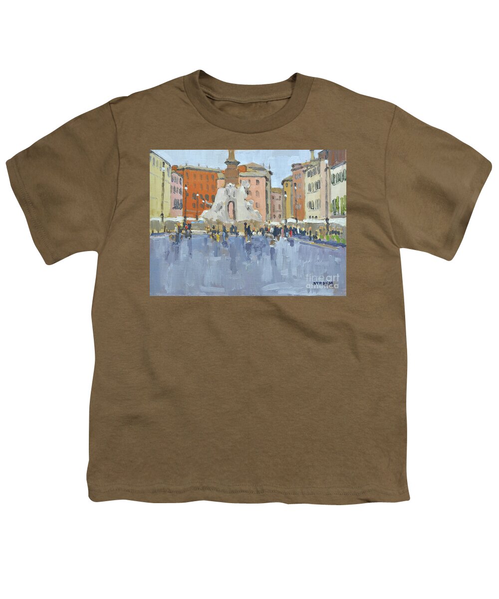Piazza Youth T-Shirt featuring the painting Piazza Navona - Rome, Italy by Paul Strahm