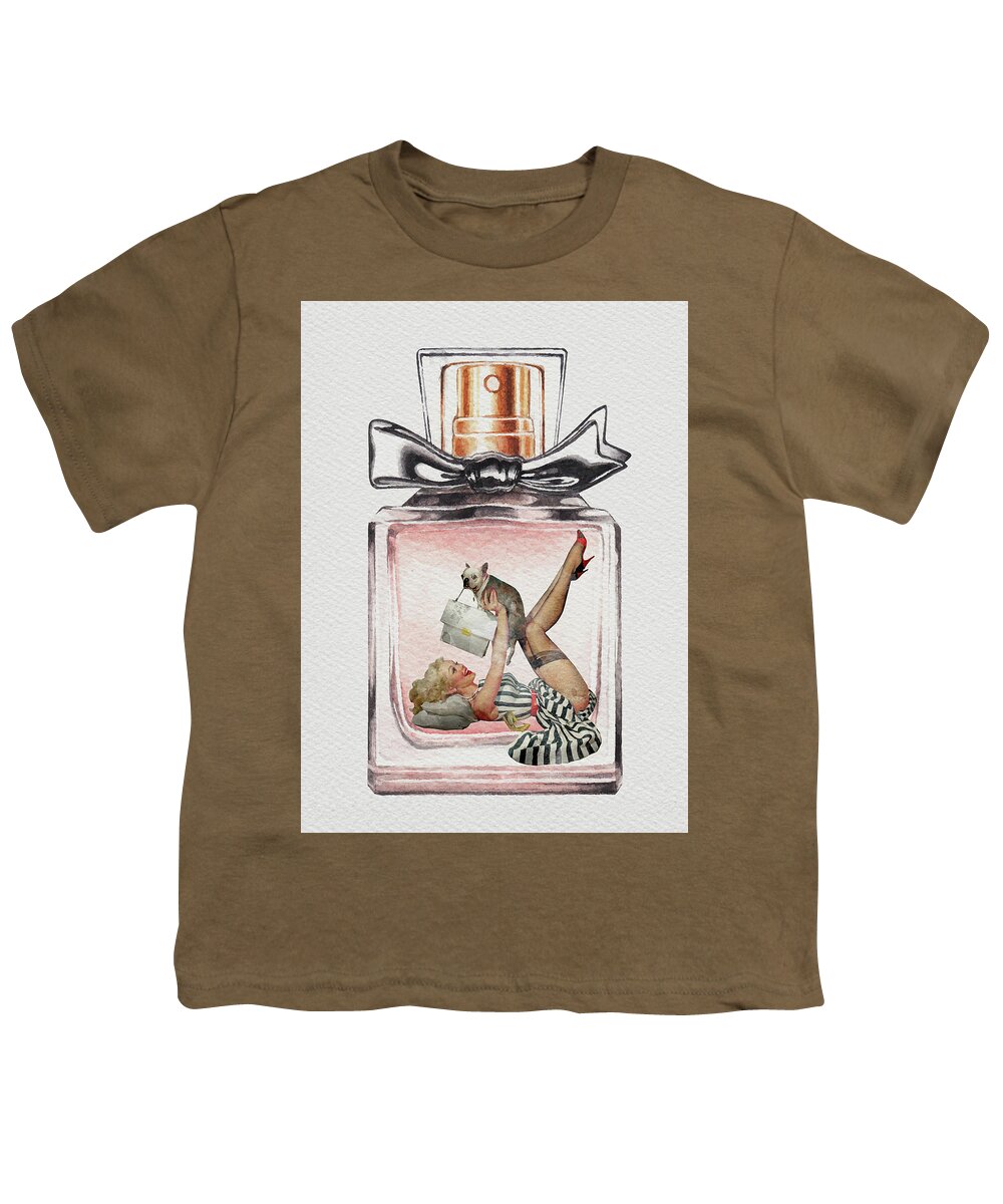 Pin up girl in perfume bottle Youth T-Shirt by Mihaela Pater - Pixels