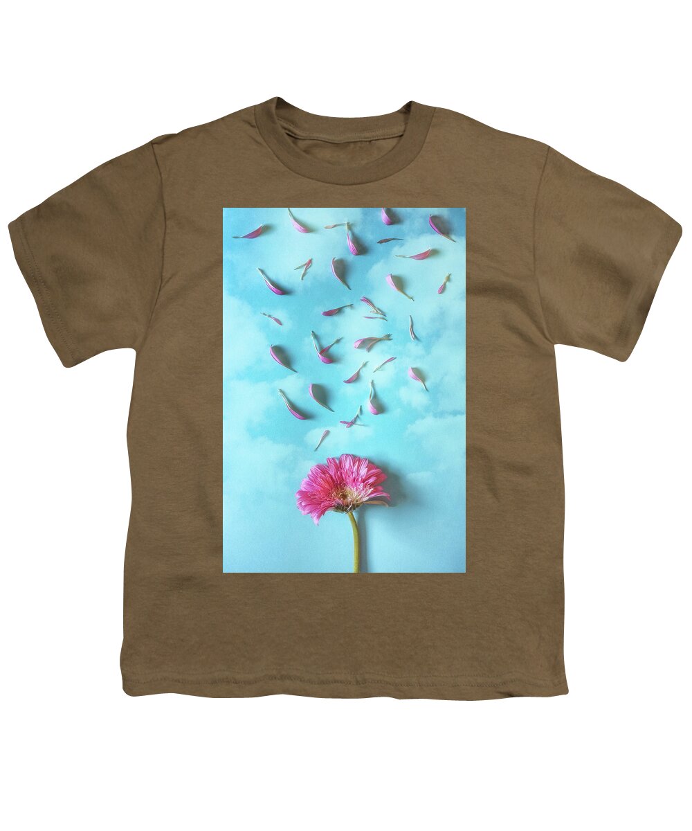 Background Youth T-Shirt featuring the photograph Pink Gerbera Losing Petals by Carlos Caetano