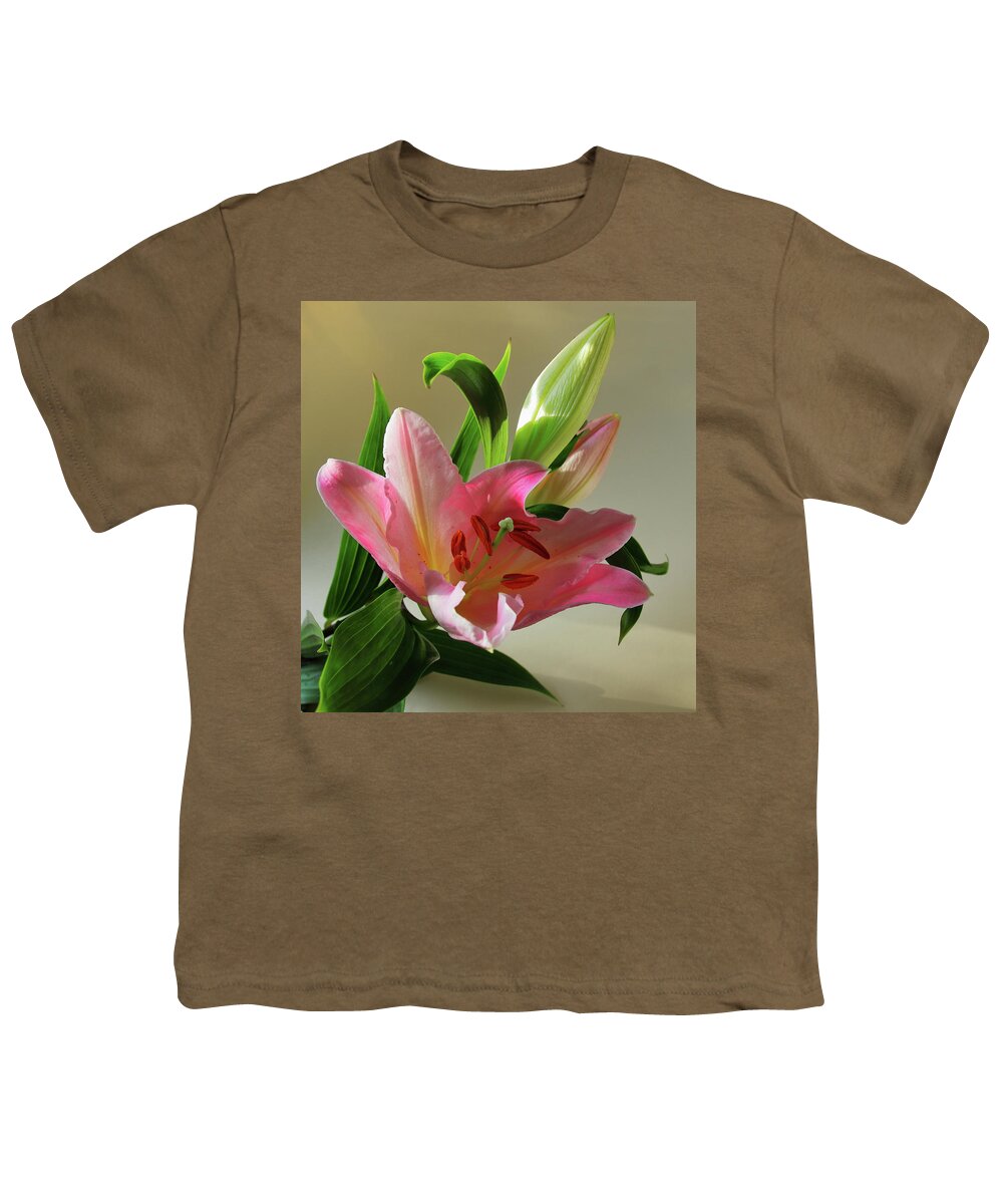 Lily Youth T-Shirt featuring the photograph Pink Lily with Buds by Jeff Townsend