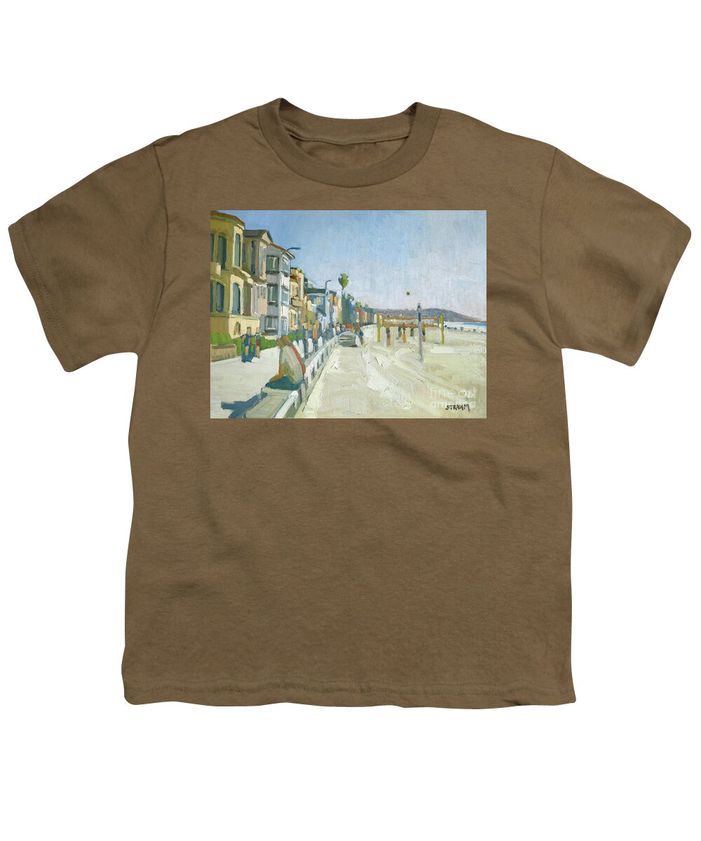 Beach Volleyball Youth T-Shirt featuring the painting Playing Beach Volleyball - Pacific Beach, San Diego, California by Paul Strahm