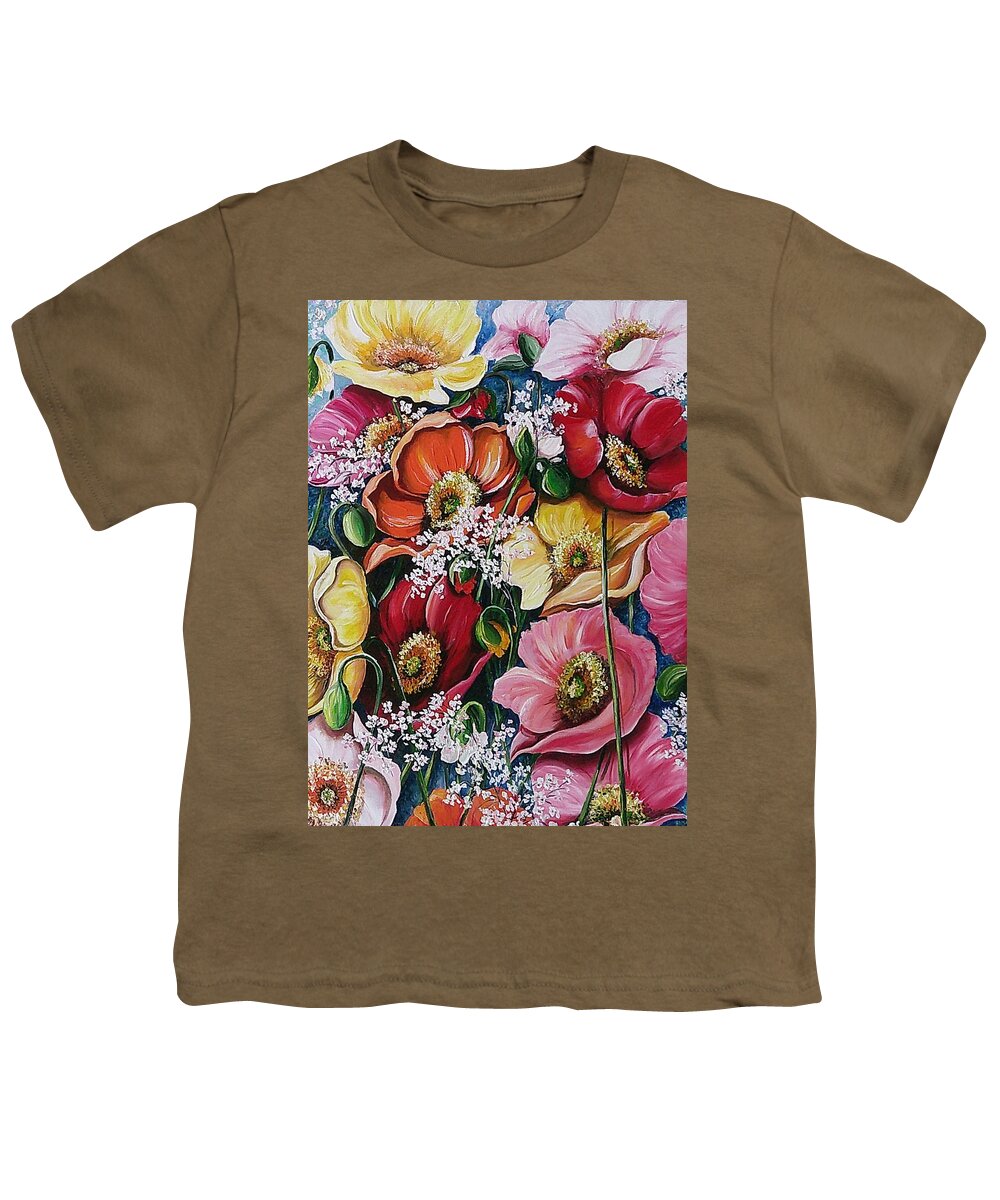Poppies Youth T-Shirt featuring the painting Poppies Delight by Karin Dawn Kelshall- Best
