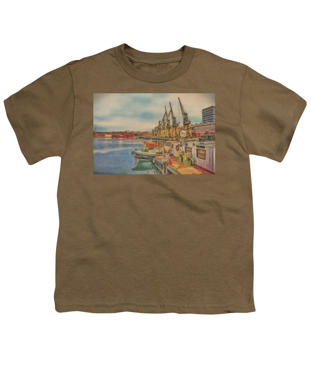 Black Sea Youth T-Shirt featuring the painting Port Constanta by Jeffrey Kolker
