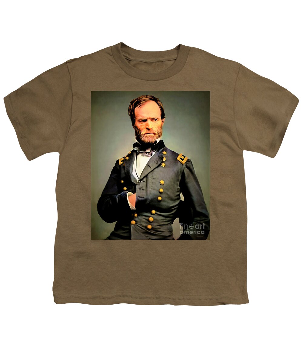 Wingsdomain Youth T-Shirt featuring the photograph Portrait of Civil War Union Army General William Sherman Colorized 20210430 v2 by Wingsdomain Art and Photography