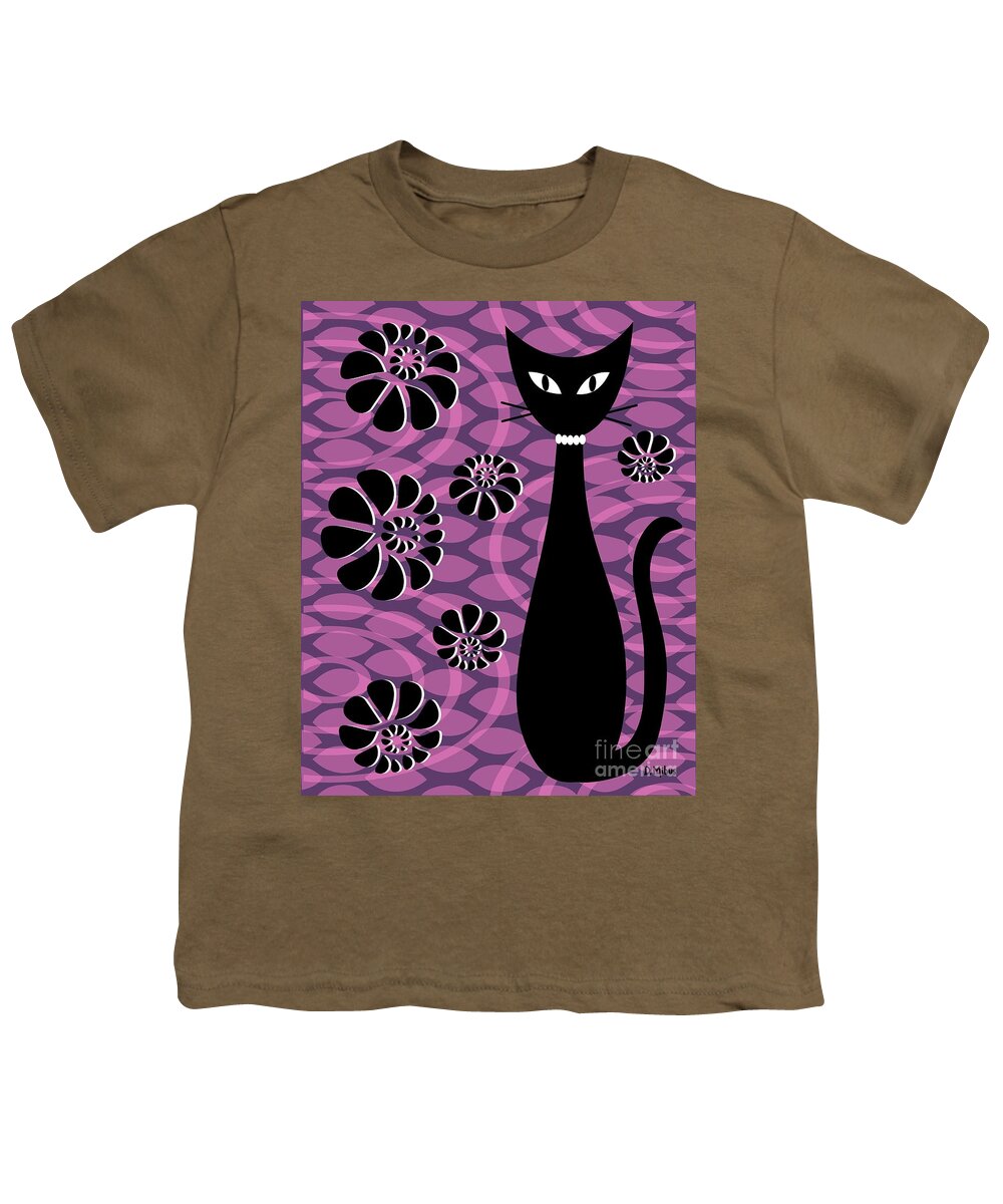 Abstract Cat Youth T-Shirt featuring the digital art Purple Pink Mod Cat 2 by Donna Mibus