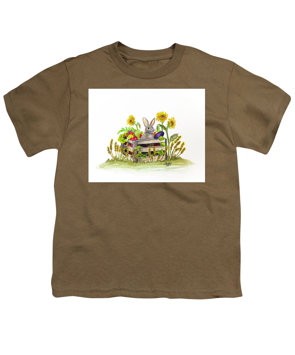 Rabbit Youth T-Shirt featuring the painting Rabbit in the Veggies by Shirley Dutchkowski