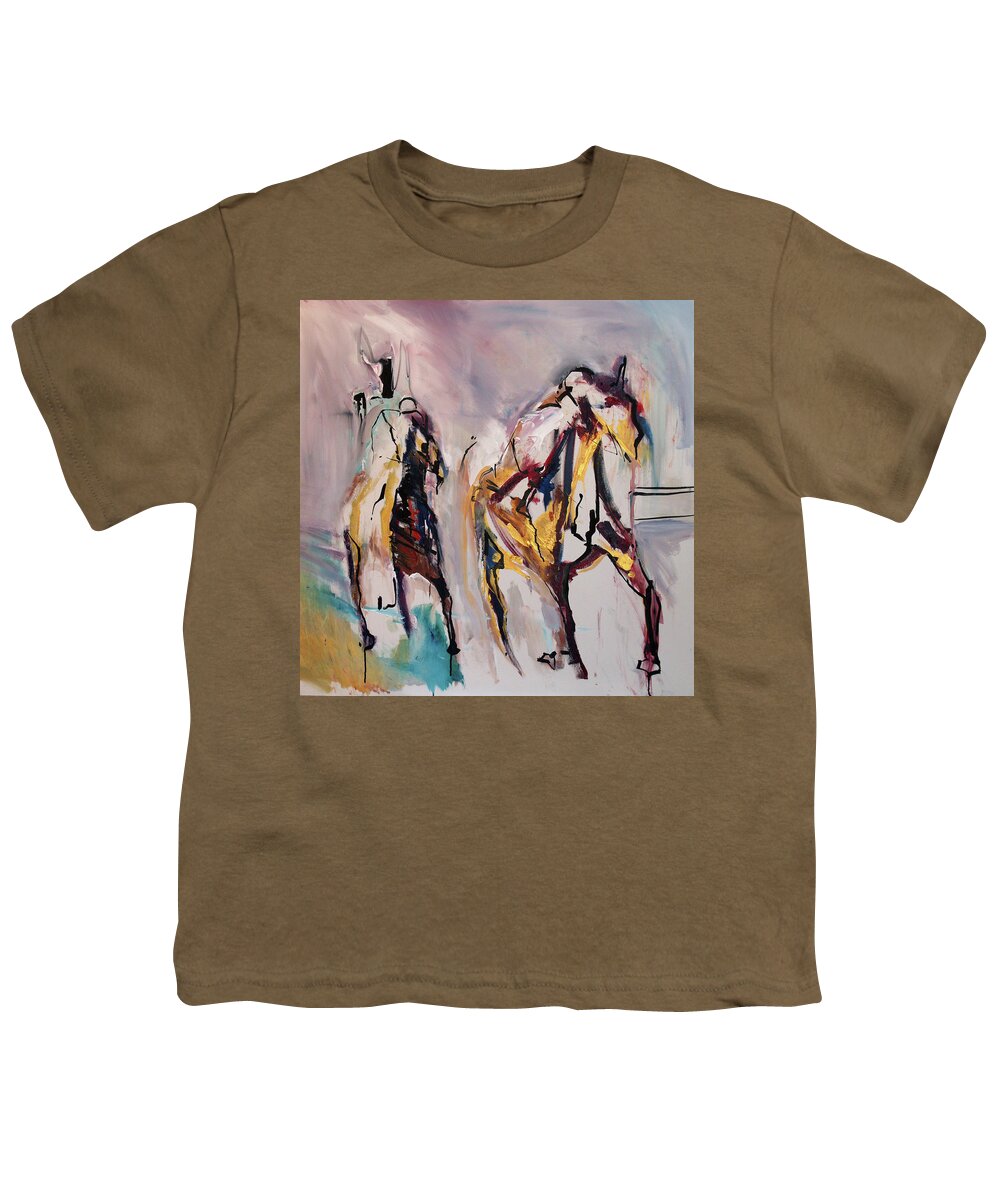 Kentucky Horse Racing Youth T-Shirt featuring the painting Race Perseverance by John Gholson