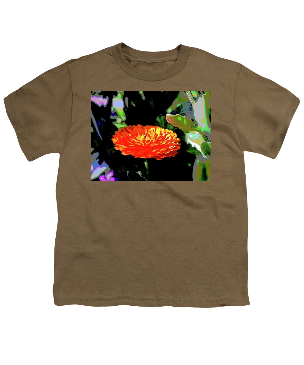 Beautiful Youth T-Shirt featuring the digital art Red Blossom On Black by David Desautel