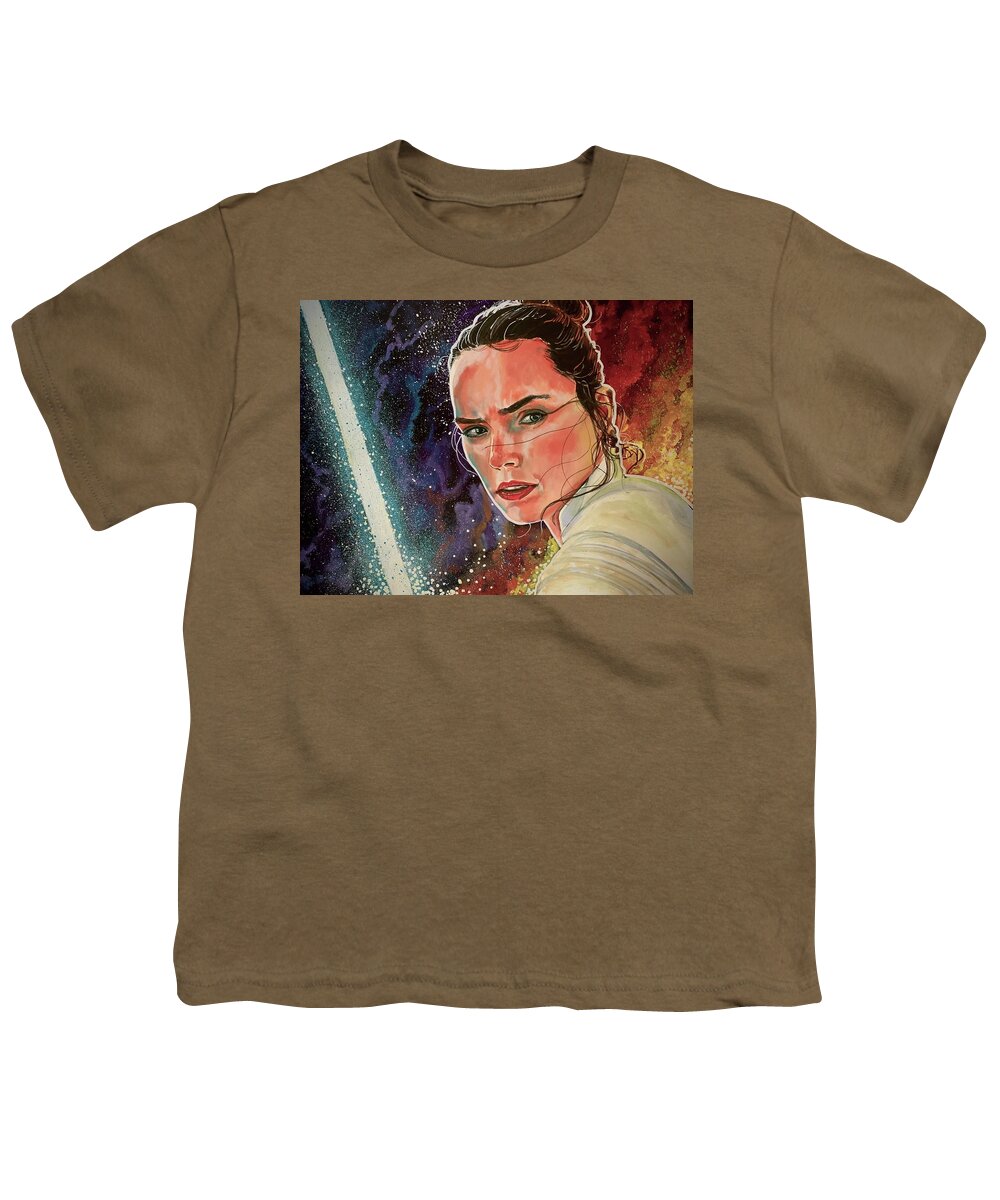 Star Wars Youth T-Shirt featuring the painting Rey Skywalker by Joel Tesch