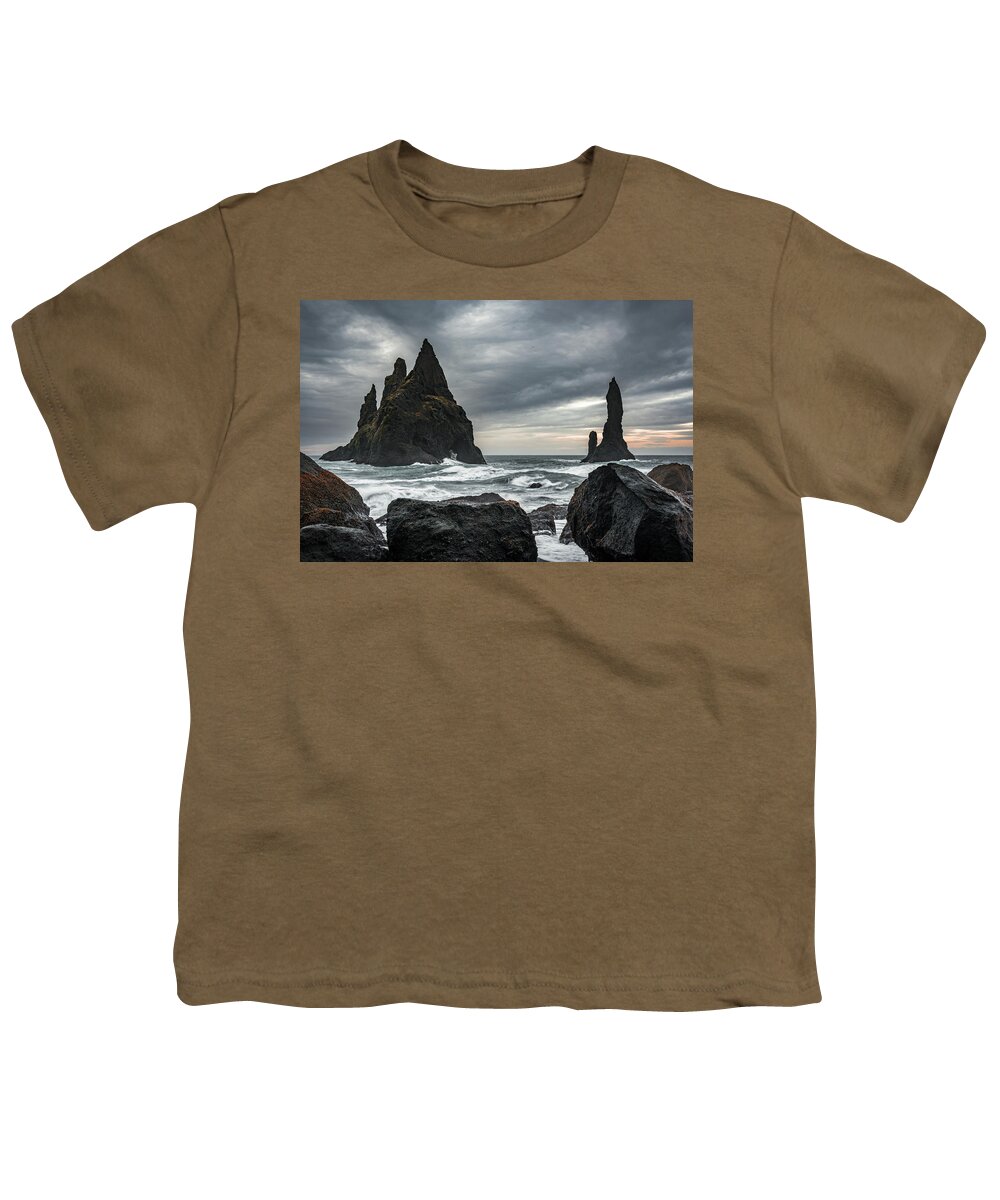 Black Sand Beach Youth T-Shirt featuring the photograph Reynisdrangar - Iceland by Dee Potter