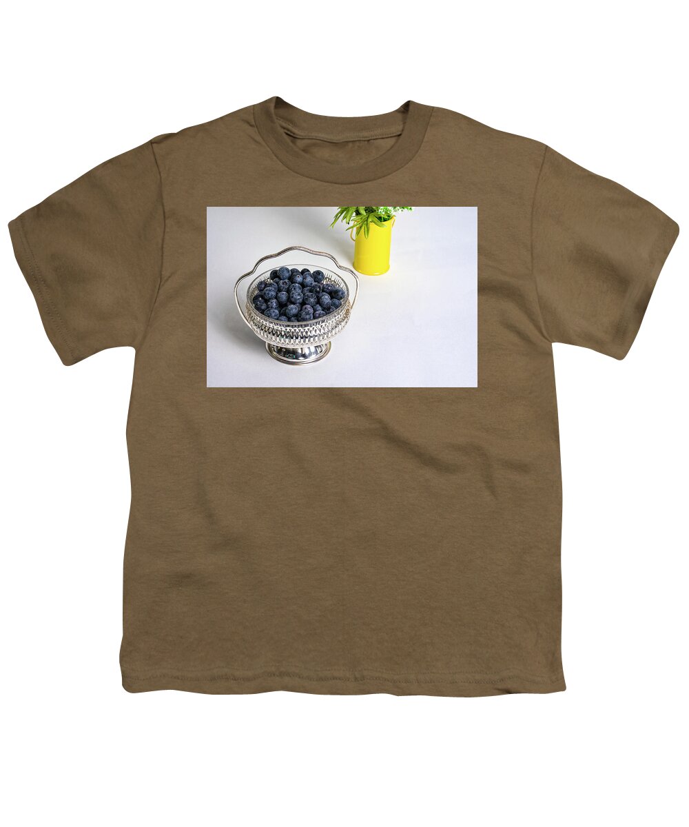 Tabletop Youth T-Shirt featuring the photograph Ripe Blueberries in Silver Bowl by Charles Floyd