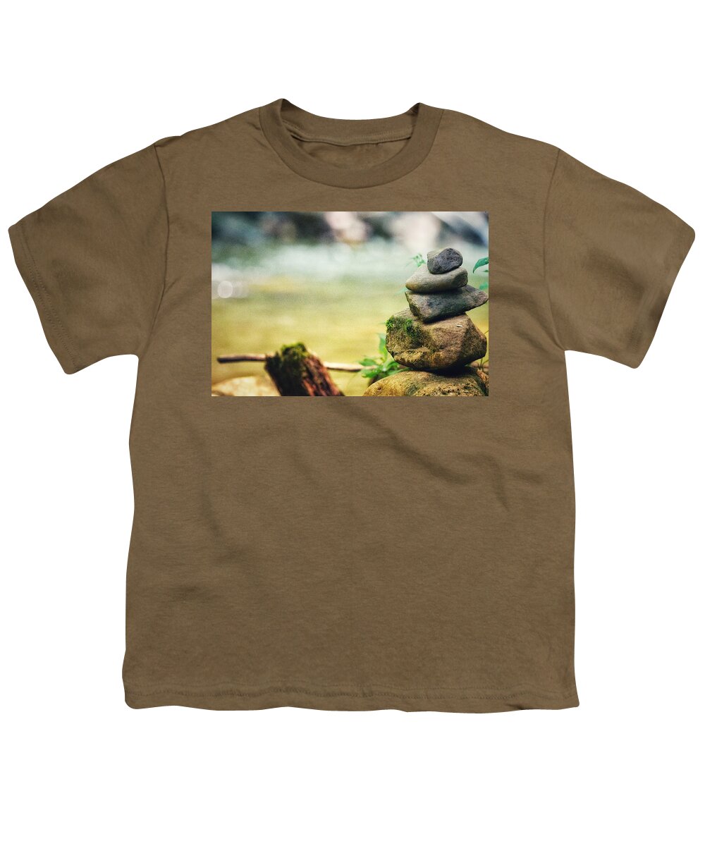 Photo Youth T-Shirt featuring the photograph Riverside Cairn by Evan Foster