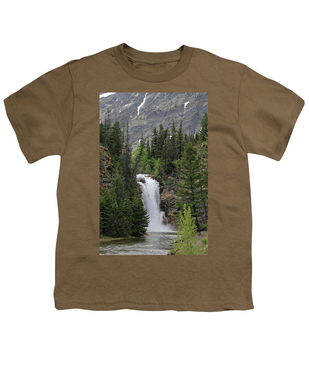 Running Eagle Falls Youth T-Shirt featuring the photograph Running Eagle Falls - Glacier National Park by Richard Krebs