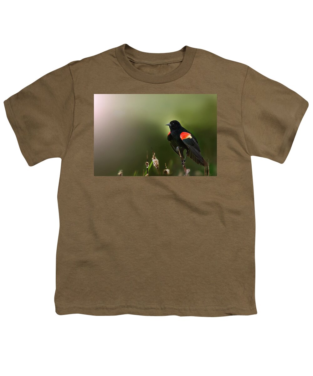 Bird Youth T-Shirt featuring the photograph RWBB on a Cattail by John Christopher