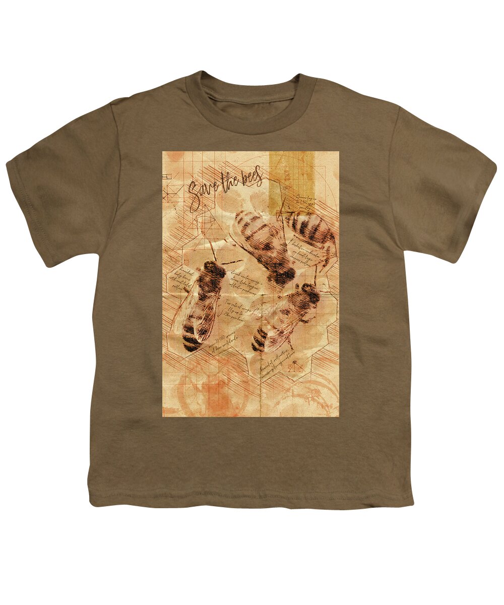 Bees Youth T-Shirt featuring the mixed media Save the Bees by Bonny Puckett