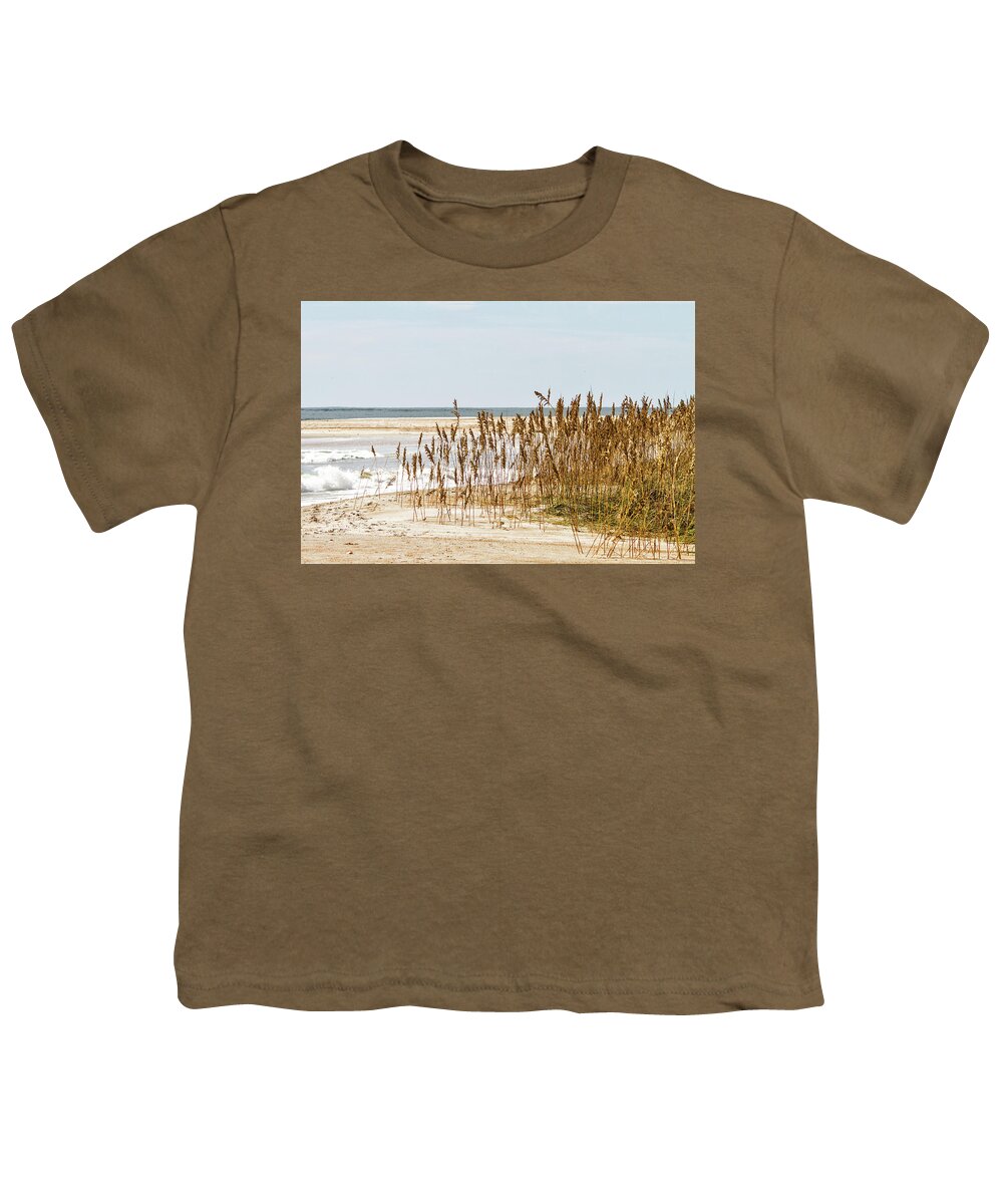 Sea Oats Youth T-Shirt featuring the photograph Sea Oats at High Tide Along Atlantic Beach by Bob Decker