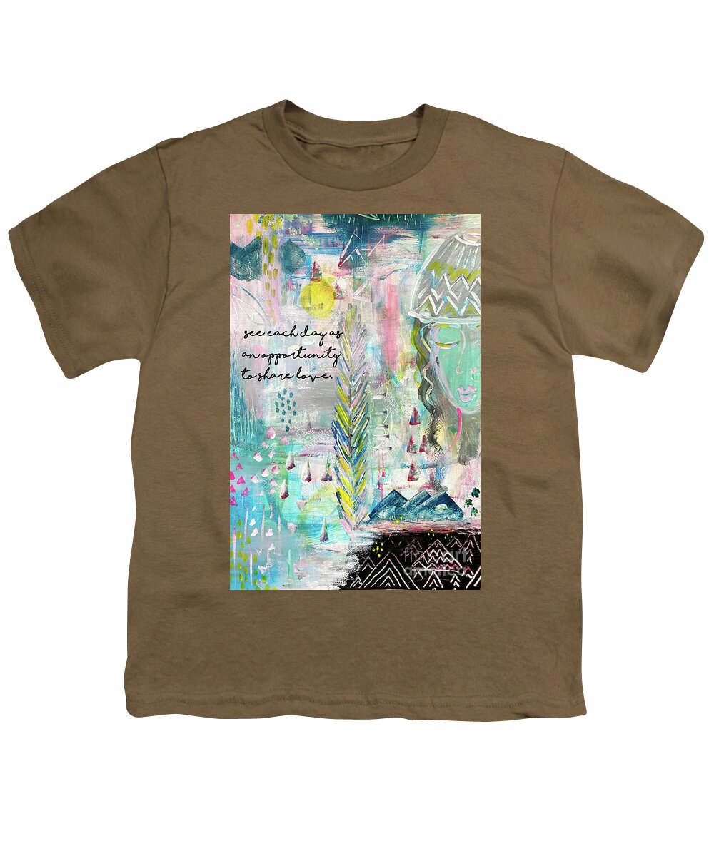 See Each Day As An Opportunity To Share Love Youth T-Shirt featuring the drawing See each day as an opportunity to share love by Claudia Schoen