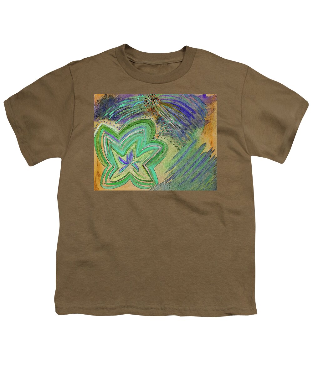 Star Youth T-Shirt featuring the painting Shining Star Green Blue Orange by Corinne Carroll