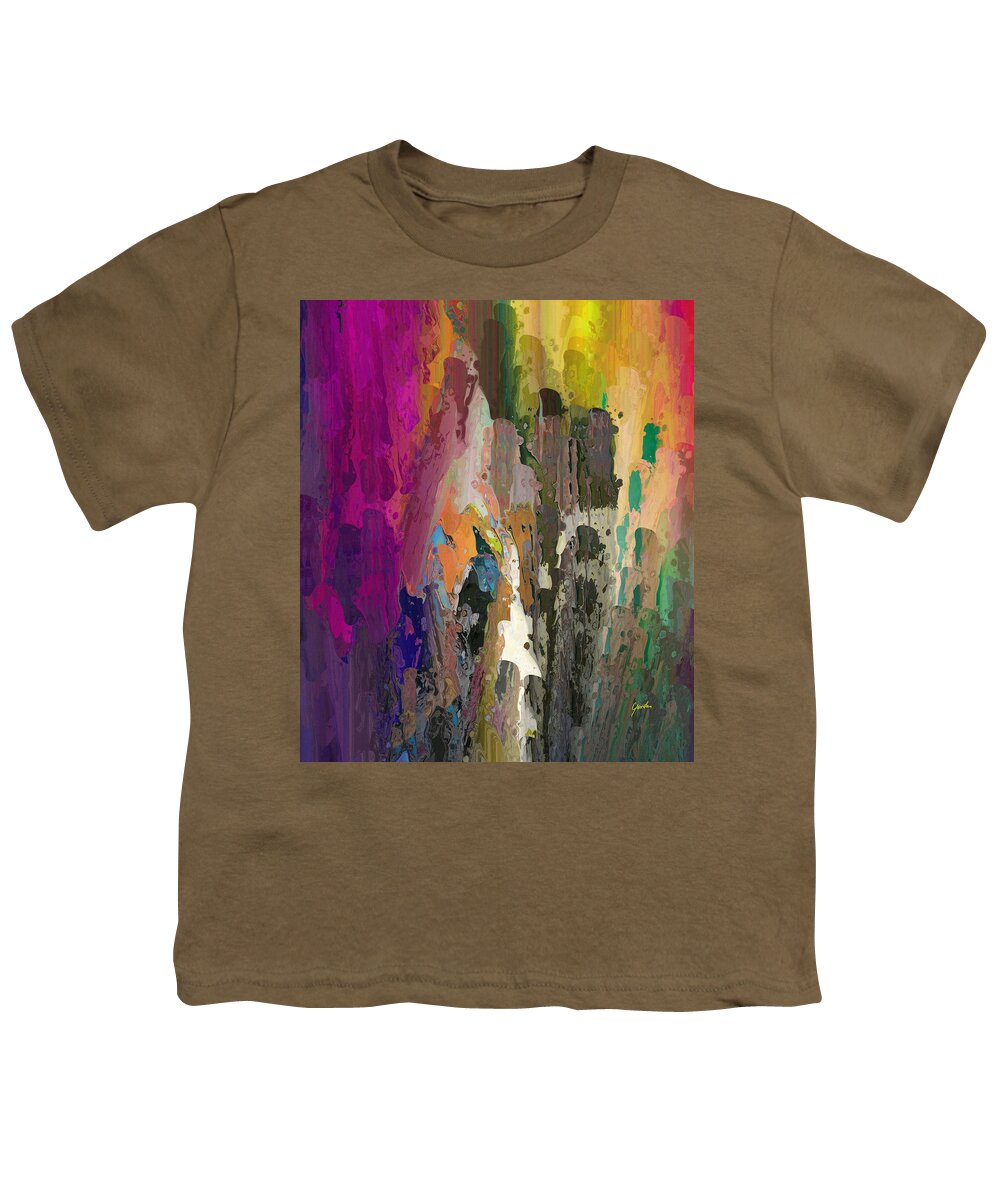Abstract Youth T-Shirt featuring the painting Shiny Happy People - Colorful Trippy Abstract Painting by iAbstractArt