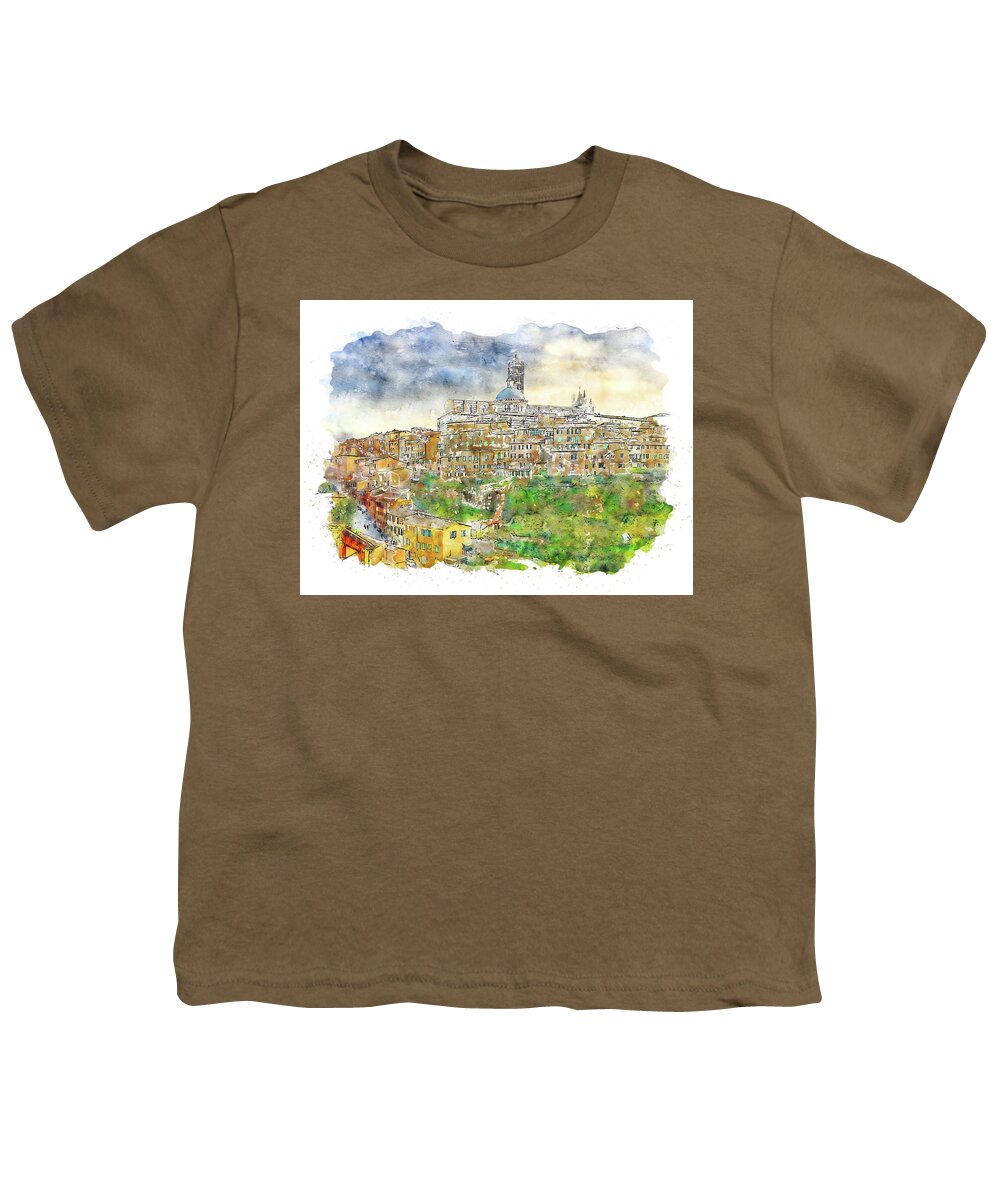Siena Cityscape Youth T-Shirt featuring the painting Siena, cityscape - 07 by AM FineArtPrints
