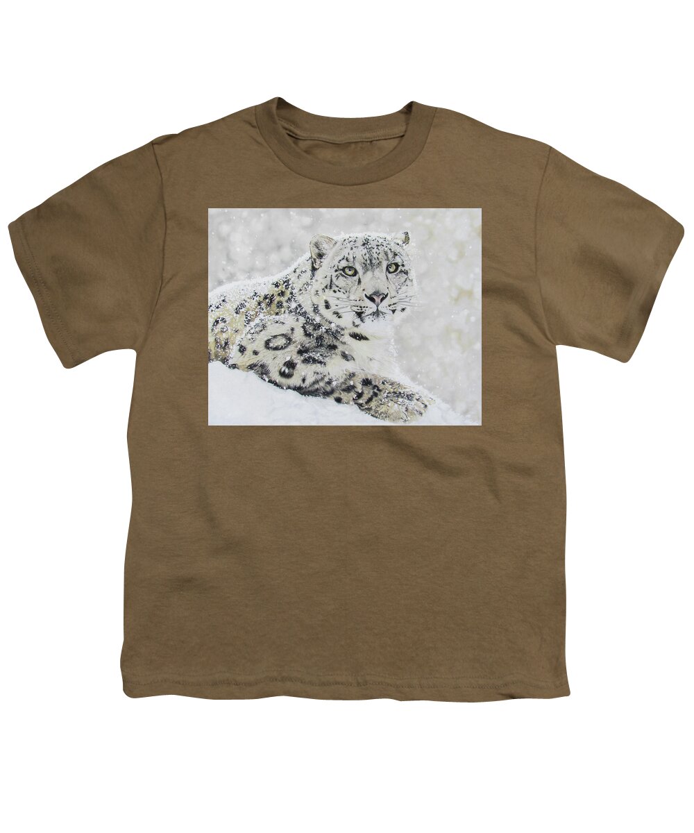 Big Cat Youth T-Shirt featuring the drawing Snow Leopard by Kelly Speros