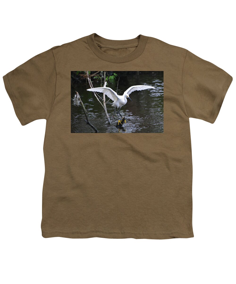 Egret Youth T-Shirt featuring the photograph Snowy Egret About to Land by Jerry Griffin
