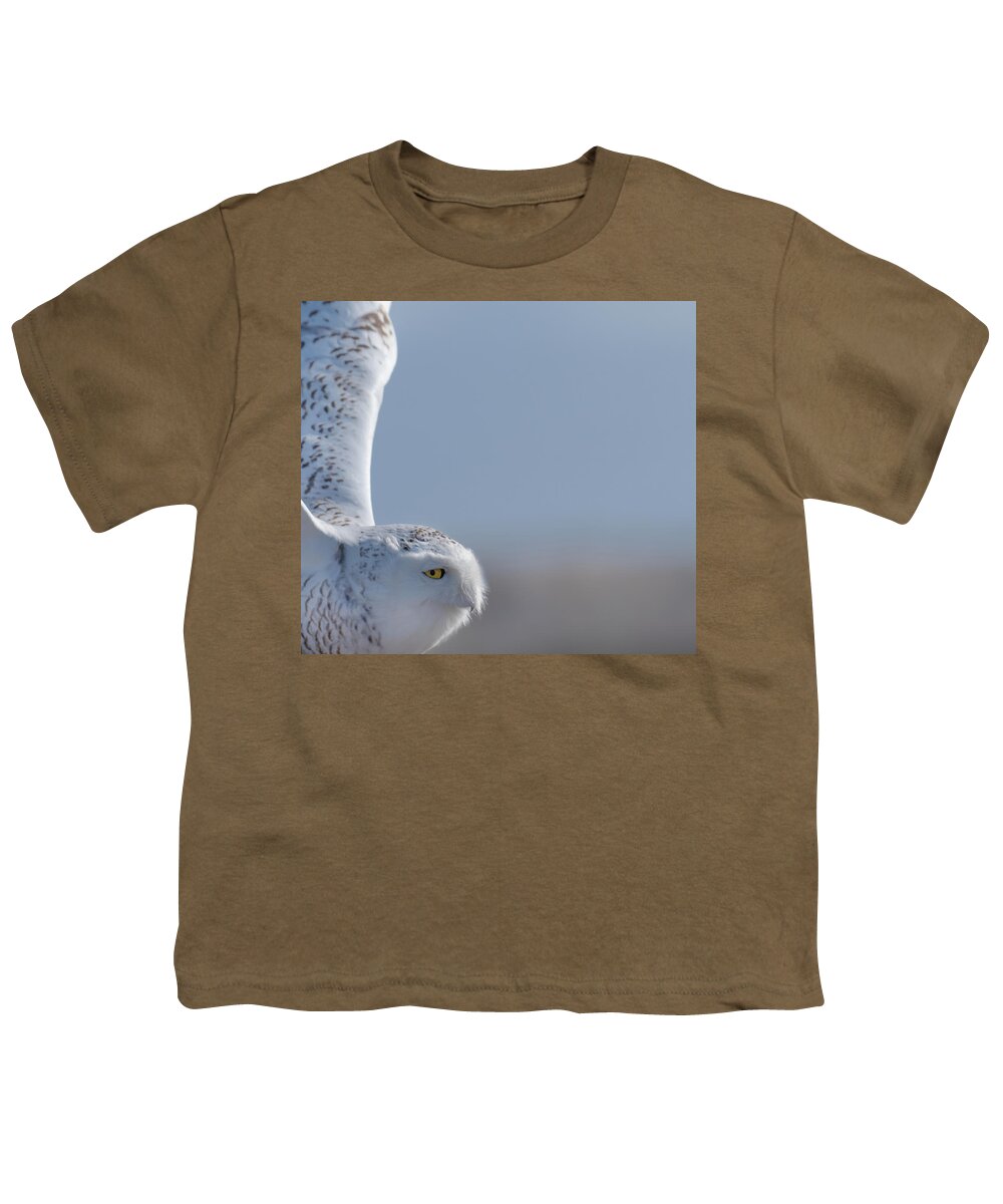 Snowy Owl Youth T-Shirt featuring the photograph Snowy Owl Flying High by Sylvia Goldkranz