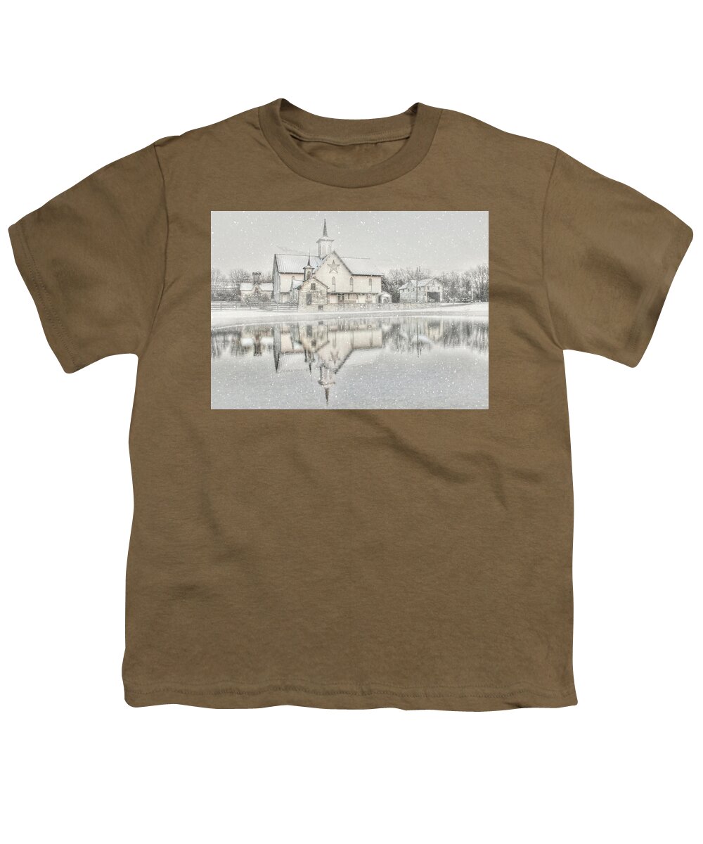 Christmas Youth T-Shirt featuring the photograph Snowy Star Barn by Lori Deiter