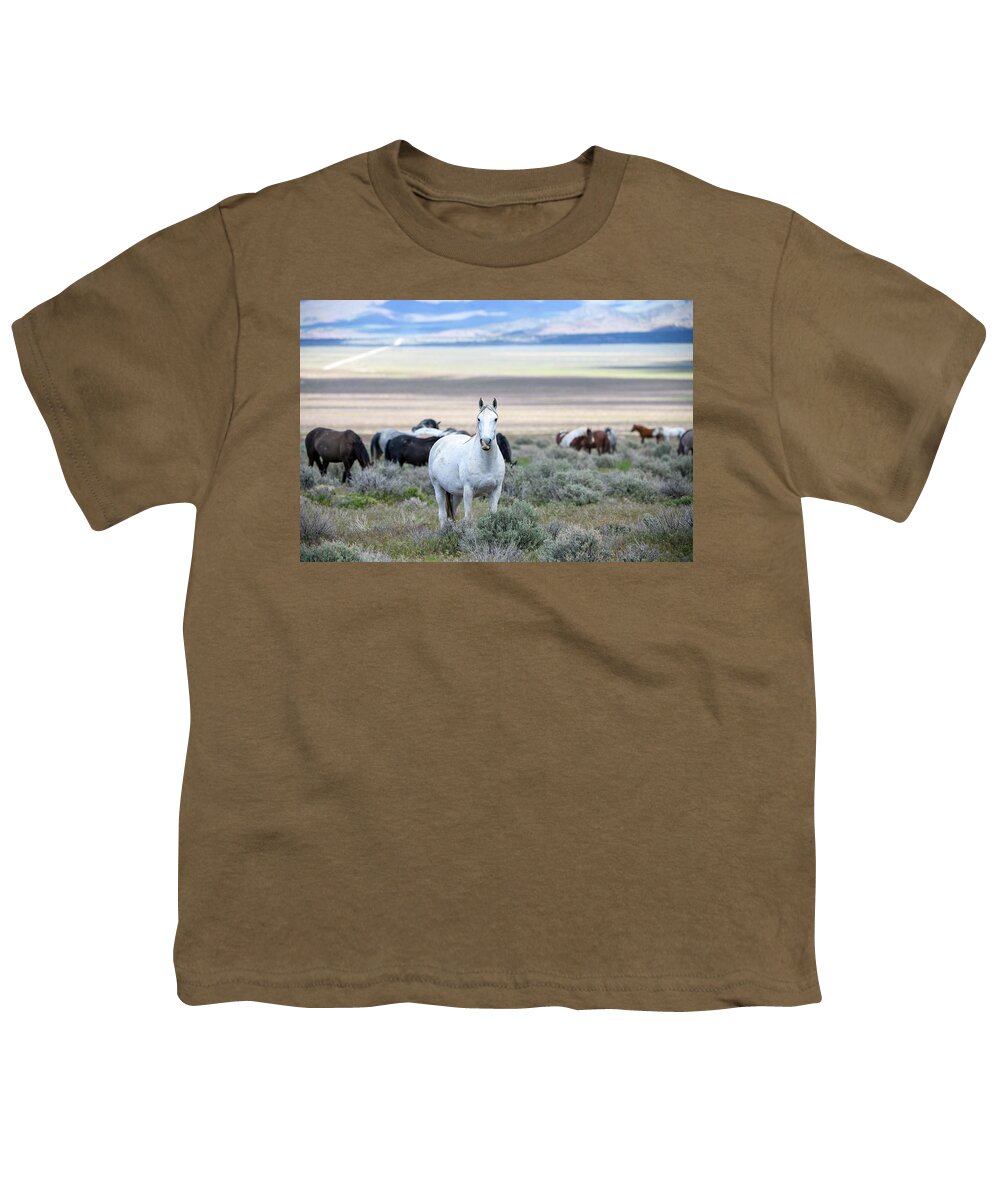 Horse Youth T-Shirt featuring the photograph Snowy the Wild Mare by Fon Denton