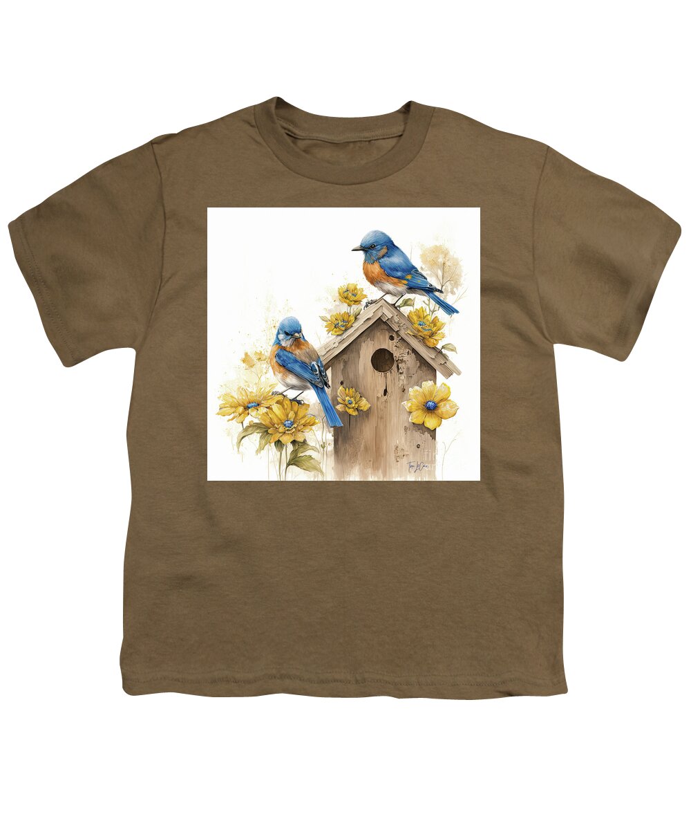 Bluebirds Youth T-Shirt featuring the painting Spring Bluebirds by Tina LeCour
