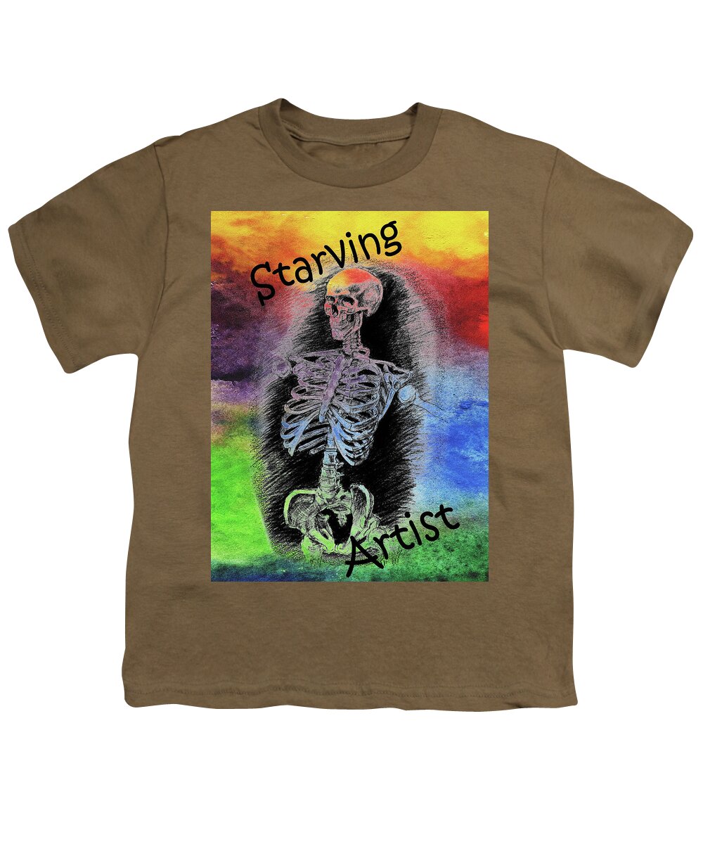 Starving Artist Youth T-Shirt featuring the painting Starving Artist Illustration Skeleton Joke Or Truth by Irina Sztukowski