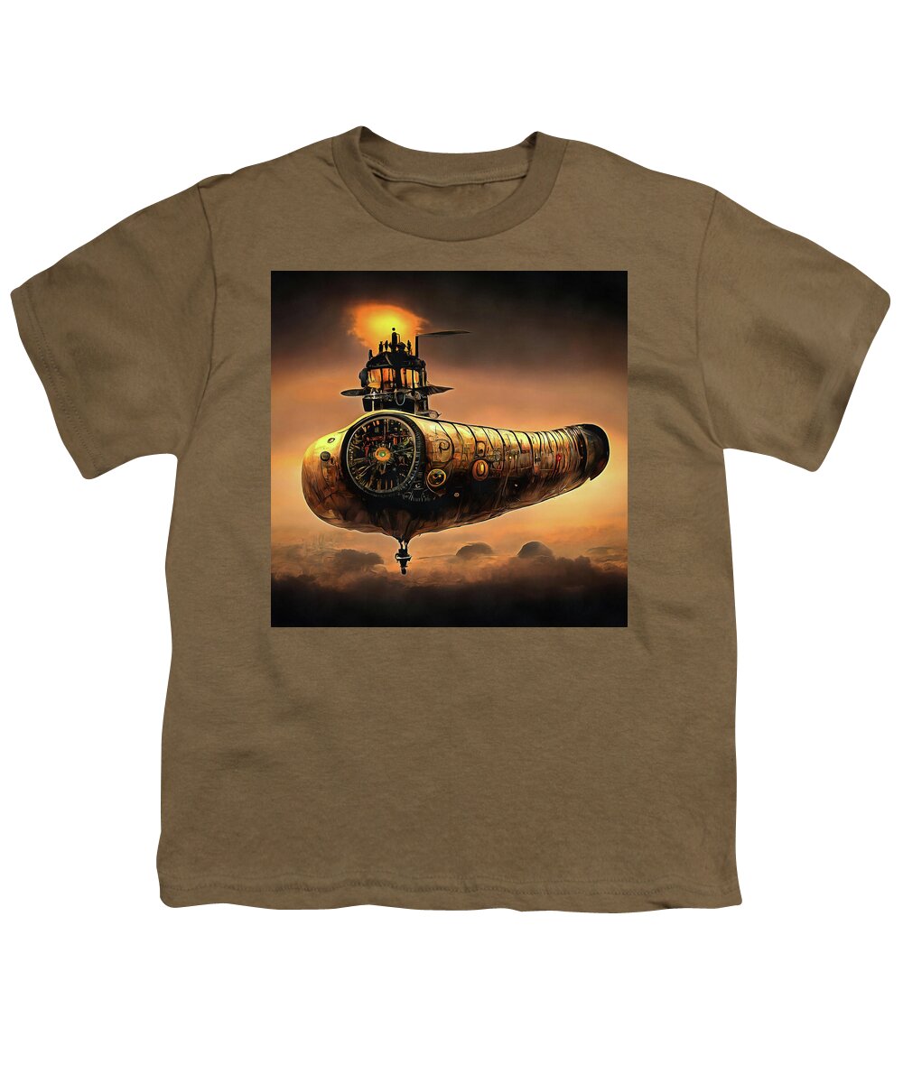 Zeppelin Youth T-Shirt featuring the digital art Steampunk Zeppelin 02 by Matthias Hauser