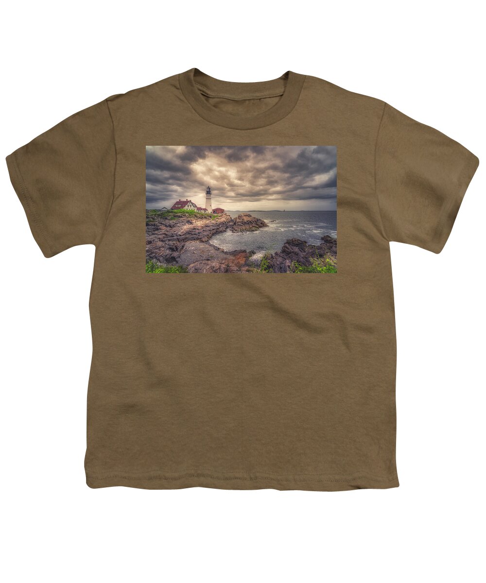 Portland Head Lighthouse Youth T-Shirt featuring the photograph Stormy Afternoon at Portland Head Light by Penny Polakoff
