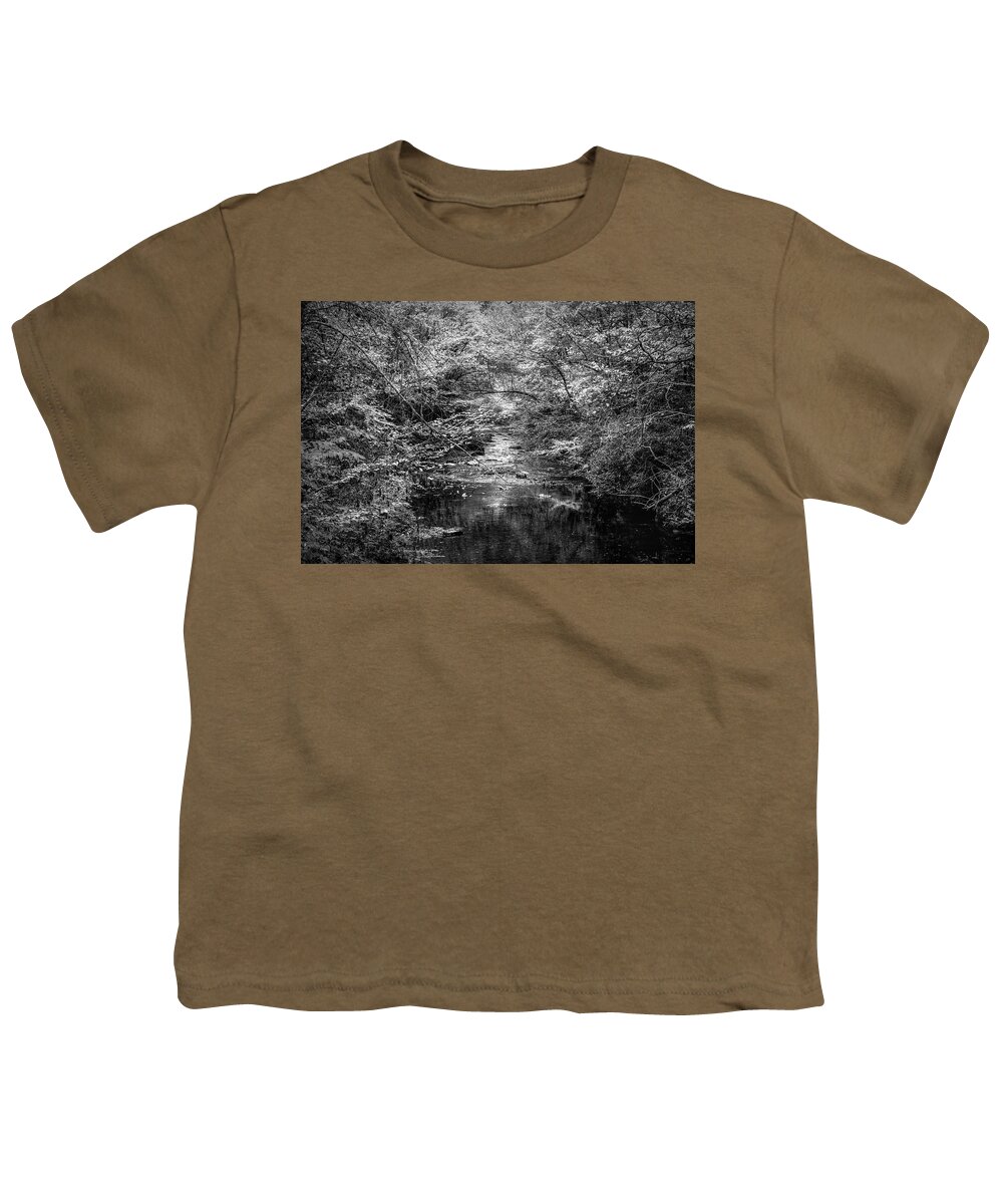 Stream Youth T-Shirt featuring the photograph Stream in the Smoky Mountains Autumn Black and White by Debra and Dave Vanderlaan