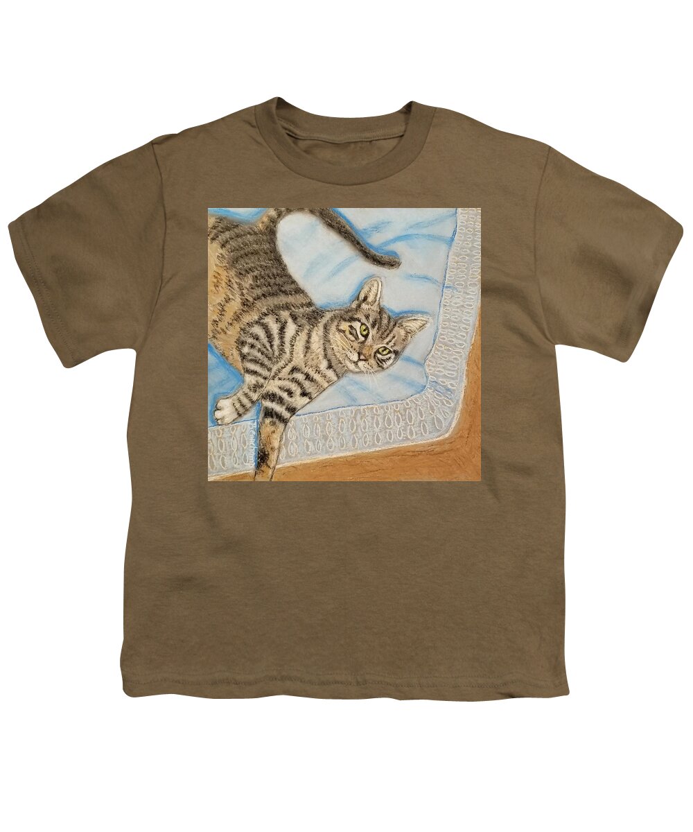 Stripes Youth T-Shirt featuring the pastel Striped Cat by Nancy Beauchamp