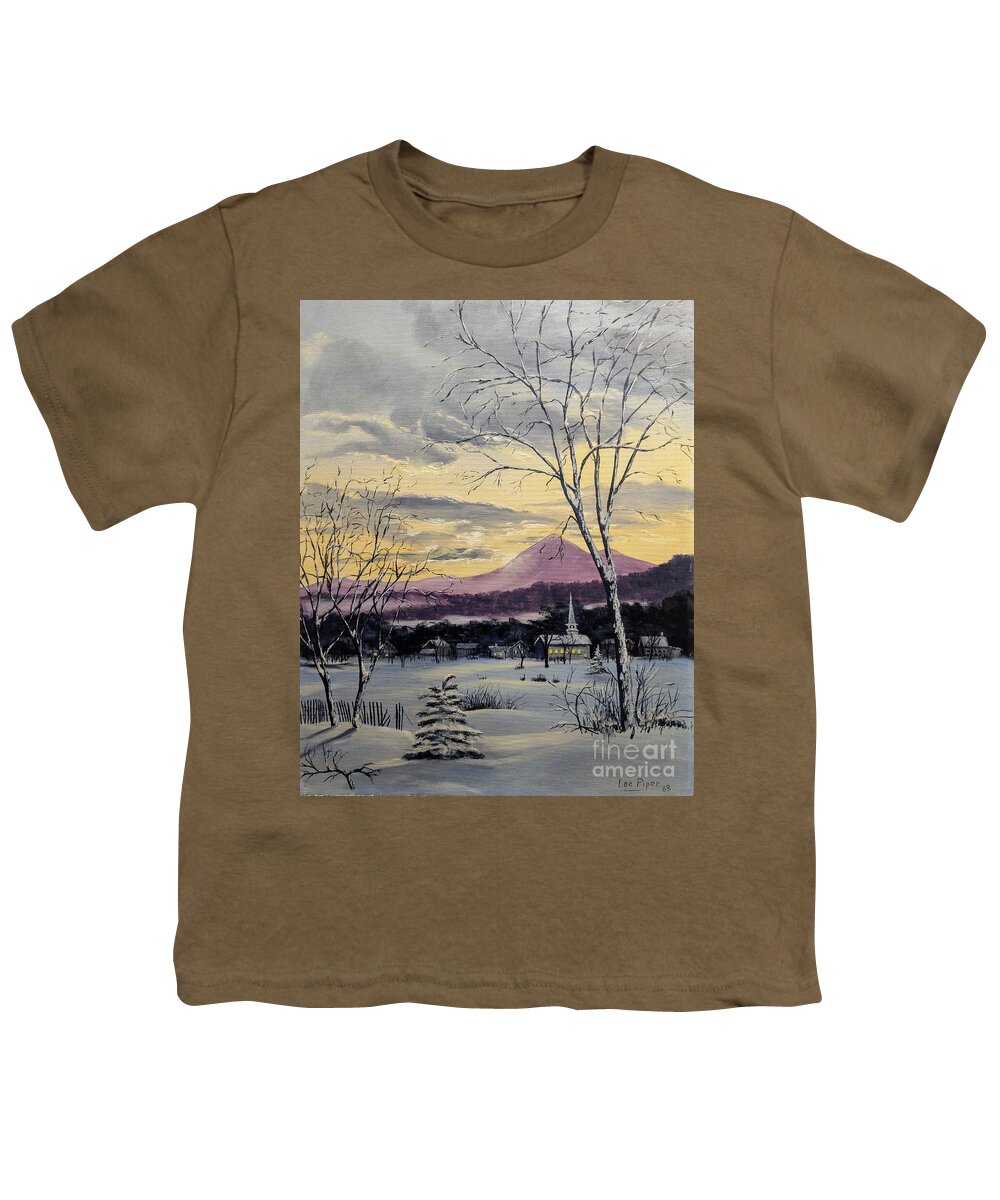 Maine Youth T-Shirt featuring the painting Sunday in Winter by Lee Piper